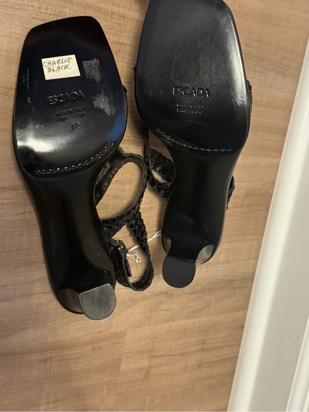 Escada Black Braided Heel Sandals - Picture 3 of 3